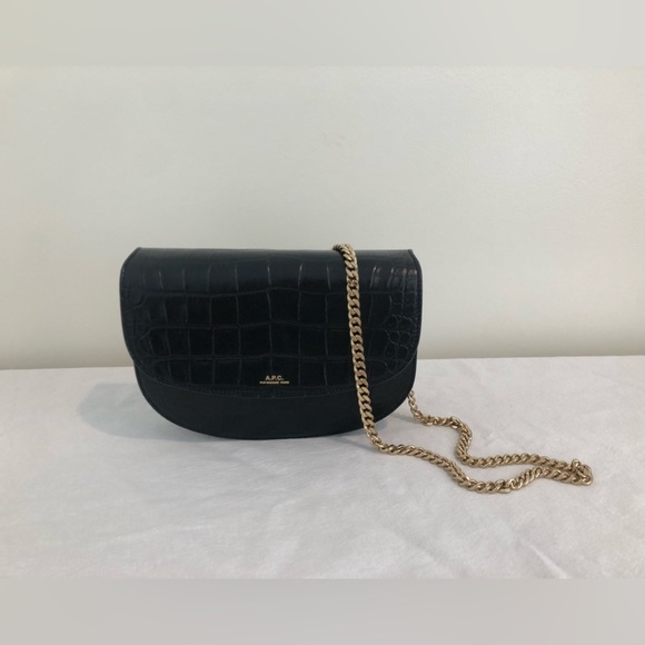 A.P.C. Genève Bag Black Croc Embossed Clutch Chain Crossbody - Picture 2 of 8